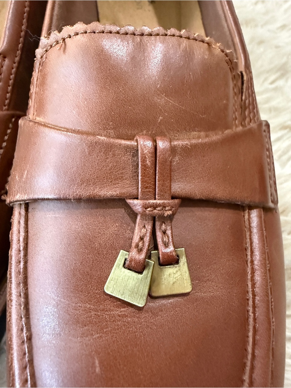 Clarks Westlynn Bella Tan Leather Loafers Women’s 12 W Wide Tassel Shoes NWOB - Picture 4 of 8